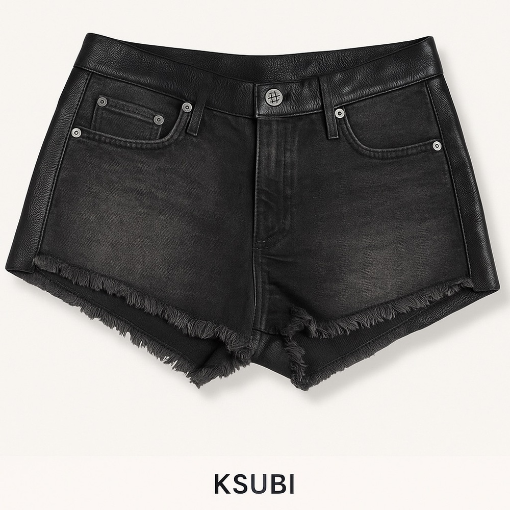 Ksubi Black Denim & Leather Shorts – Size 28